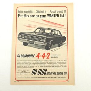 OLDSMOBILE 442 Advertising Print Ad Promo Art Police Car Pursuit Vintage Decor